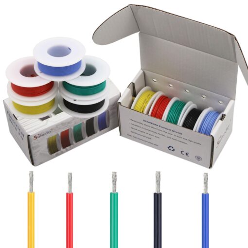 Striveday 30 AWG Flexible Silicone Wire Electric Wire 30 Gauge Tinned Copper Hook Up Wire 300V Cables Electronic Stranded Wire Cable Electrics DIY Box-1 30AWG Silicone wire Box1=Red+Blue+Green+Yellow+Black