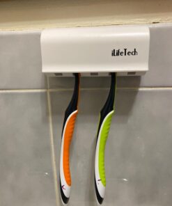 iLifeTech Hands Free Toothpaste Dispenser, Bathroom Toothbrush Holder, Automatic Toothpaste Squeezer and Holder Set (5 Brush Holder), White 30 61 5rMPsnL