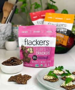 Flackers Organic Rosemary Flaxseed Crackers, Gluten Free, Non GMO, Vegan, Keto Snack, 9 Grams Fiber, 1 Net Carb, 5 Ounce 1-Pack 5 Ounce (Pack of 1) 13 61 6ei72nqL