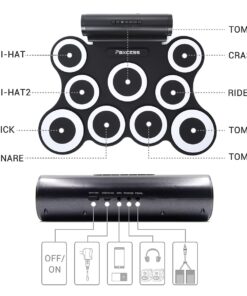PAXCESS Portable 9 Pad Multifunction Electronic Drum Set with Realistic Sounds, Foot Pedals, Drumsticks, Built-In Speaker, and Rechargeable Battery 21 61 BC6yXaPL