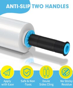 Stretch Film, PANDRI 4 Rolls Stretch Wrap with Handles Industrial Strength, Clear Shrink Wrap, Plastic Wrap for Moving Pallet Wrap, 15" x 1200 Ft Per Roll, 60 Ga, 2 Handles 14 61 BGnSsj0L