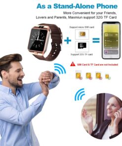 Padgene Bluetooth Smartwatch,Touchscreen Wrist Smart Phone Watch Sports Fitness Tracker with SIM SD Card Slot Camera Pedometer Compatible with Android Smartphone for Kids Men Women Gold 21 61 Dq9jXGL