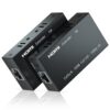 HDMI Extender, 1080P HDMI Transmitter and Receiver Up to 60 Meters(196ft), HDMI Ethernet Sender Repeater Over Singal RJ45 Cat5e/Cat6/Cat7 Ethernet LAN Cable, HDMI to RJ45 and RJ45 to HDMI Transmitter 23 61 E04Y2eKL