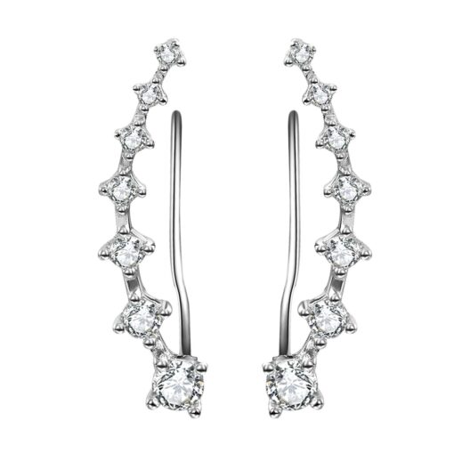 YAN & LEI Sterling Silver Sweep up Ear Pin Crawler Cuff Wrap Climber Earrings with 7 CZ Stones