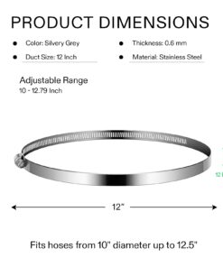 VIVOSUN Stainless Steel Air Ducting Clamps, 4/6/8/12 Inch Adjustable Hose Clamps with Worm Drive for Ducting, Heating, Cooling, Exhaust, and Ventilation (Pack of 2) 2 Pack 12 Inch 9 61 IPYM5hHL