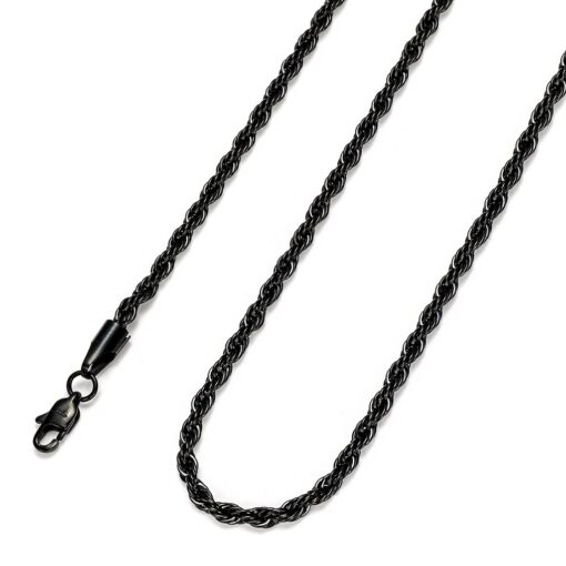 FIBO STEEL 4mm Stainless Steel Rope Chain Necklace for Men 16-30 inches Silver Gold Black-tone 24.0 Inches Black-tone, 4mm width