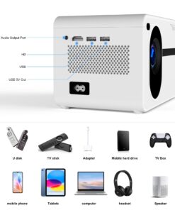 Projector with WiFi and Bluetooth, Wielio Native 1080P 12000L Outdoor Portable Mini Video Movie Projector, Proyector Compatible with iOS/Android/TV Stick/HDMI/USB/AV for Home Theater 12000 Lumens White 9 61 Q5mzyb6L