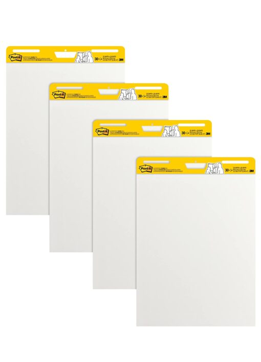 Post-it Super Sticky Easel Pad, 25 in x 30 in, White, 30 Sheets/Pad, 4 Pads/Pack, Great for Virtual Teachers and Students (559 VAD 4PK)