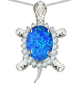 Star K Sterling Silver Good Luck Turtle Pendant Necklace Blue Created Opal 8 61 UWF9fzFL
