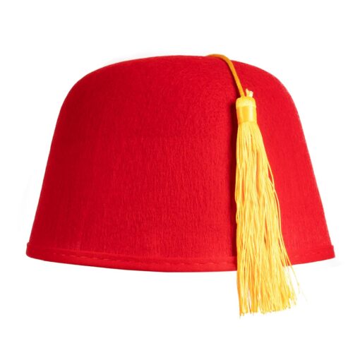 Kangaroo Red Fez Felt Hat w/ Gold Tassel - Arabian Moroccan Bellhop Hat