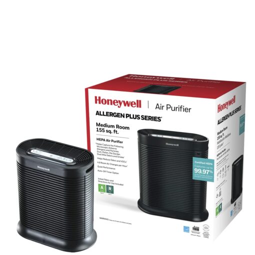 Honeywell HPA100 HEPA Air Purifier for Medium Rooms - Microscopic Airborne Allergen+ Reducer, Cleans Up To 750 Sq Ft in 1 Hour - Wildfire/Smoke, Pollen, Pet Dander, and Dust Air Purifier – Black Medium Room