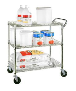 Seville Classics UltraDurable NSF Commercial Heavy Duty Metal Rolling Utility Cart, w/ Steel Shelves, Handle Bar for Restaurant, Garage, Warehouse, Kitchen, Office, Top Shelf (36"W x 18"D) Chrome Top Shelf (36"W x 18"D) 35 61 bLPHYoIL