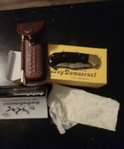 Best.Buy.Damascus1 Pocket knife Buffalo Horn Damascus knife, Pocket Knife For Men, 4pcs Knife Set, Folding Knife, With knife Sharpeners, Premium Quality gifts for men Black 44 61 dYNCm91L