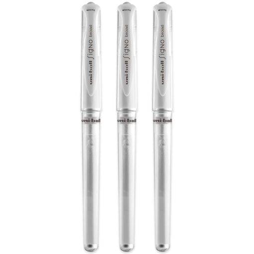 Uni-ball UM 153 Signo Broad Point Gel Pen - White - Pack of 3 3 Count (Pack of 1)