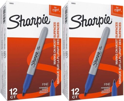 Sharpie 30003 Permanent Markers, 2 Packs of 12 Markers Each for a Total of 24 Markers, Blue; Alcohol-based Ink is Quick-drying and Nontoxic; Durable Ink is Fade-resistant and Water-resistant