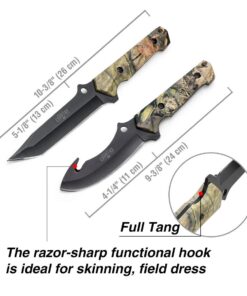 Mossy Oak Fixed Blade Hunting Knife Set - 2 Piece, Full Tang Handle Straight Edge and Gut Hook Blades Game Processing Knife, Sheath Included 26 61 mB8UggtL