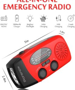 iRonsnow Solar Emergency Hand Crank Weather Radio, Portable Self Powered NOAA AM/FM Radios with SOS Alarm LED Flashlight 2000mAh Power Bank Smart Phone USB Charger for Camping (Red) 29 61 mwPpO7 L