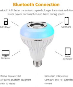 Texsens LED Light Bulb Bluetooth Speaker, 6W E26 RGB Changing Lamp Wireless Stereo Audio with 24 Keys Remote Control 22 61 oGcN5fPL