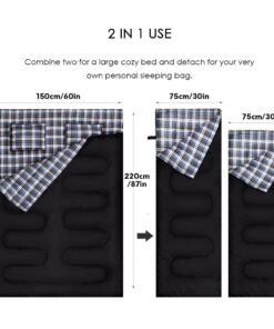 CANWAY Double Sleeping Bag,2 Person Sleeping Bag Lightweight Waterproof with 2 Pillows for Camping, Backpacking, or Hiking for Adults or Teens Queen Size XL & XXL Flannel Black 19 61 oPPcg1PL