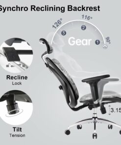 SIHOO M57 Ergonomic Office Chair with 3 Way Armrests Lumbar Support and Adjustable Headrest High Back Tilt Function Grey 30 61 pAyKAbL