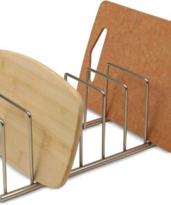 Spectrum Diversified Euro Kitchen Organizer for Plates, Cutting Boards, Bakeware Cooling Racks, Pots & Pans, Serving Trays, Reusable Containers, and Lids, Satin Nickel 13.5" x 4.5" x 4.25" 38 61 vJ6twBlL