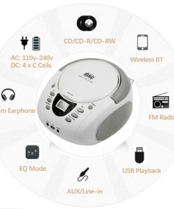 LONPOO CD Player Portable Boombox with FM Radio/USB/Bluetooth/AUX Input and Earphone Jack Output, Stereo Sound Speaker & Audio Player,White White 14 61 z11fWehL