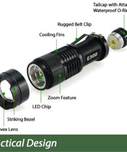 Small Pocket LED Tactical Flashlights - EcoGear FX E300 - 3 Light Modes, Adjustable Zoom, Water Resistant with Attached Belt Clip - Mini EDC Flashlight That Makes Great Gifts for Men 1 PACK 14 6101C9FIOrL