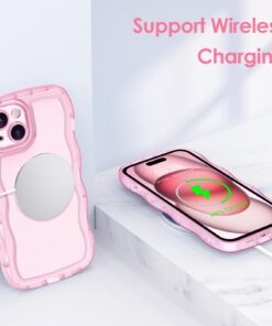 Anuck for iPhone 15 Case Wavy Edge Clear Back Design, Anti-Slip Grip Cute Wave Curly Frame Shape Shockproof Soft TPU & Hard Bumper Protective Phone Case Cover for Women Girls, Clear Pink 9 6103u5MVRSL