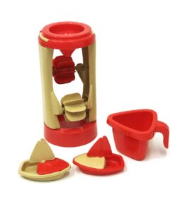 Amazon Basics 6 Piece Kids’ Sensory Sand & Water Wheel Play Table, 2 Floating Sailboats, Bucket, Tower, Easy Snap-Together Assembly, Red/Blue 14 61056BxE4eL