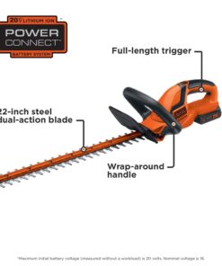 Alternative view of BLACK+DECKER 20V MAX Cordless Hedge Trimmer, 22 Inch Steel Blade, Reduced Vibration, Battery and Charger Included (LHT2220), Orange