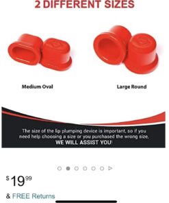 Fullips Lip Plumper Tool - Medium Oval with Bonus Large Round Enlarger - Self Suction Plumping Device For Fuller Lips - Plump in Seconds - Natural Instant Lip Enhancement Kit - Red Plastic Plumpers 33 6105RXnNLL