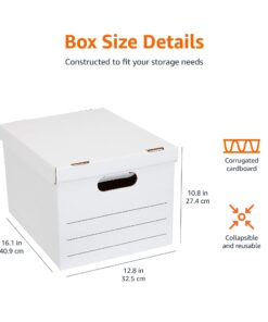 Amazon Basics Medium Duty Storage/Filing Boxes With Lid and Handles, Legal/Letter Size, 12-Pack, White, 16.2" L x 12.5" W x 10.5" H 24 6107ZlJcGDL