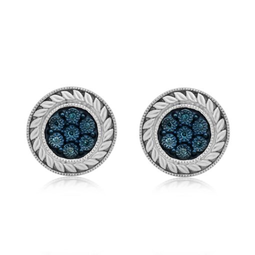 Amazon Collection Sterling Silver Diamond Accent Stud Earrings Blue