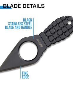 MTech USA – Fixed Neck Knife - Black Blade and Handle, Full Tang, Includes Nylon Fiber Sheath w/ Pocket Clip and Ball Chain - Hunting, Camping, Survival, Tactical, EDC – MT-588BK 23 610BKsYZ5XS
