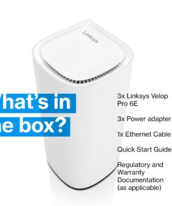 Linksys Velop Pro WiFi 6E Mesh System - Cognitive Mesh Router with 6 Ghz Band Access & 5.4 (AXE5400) Gbps True Gigabit Speed - Whole-Home Coverage up to 9,000 sq. ft. & 200+ Devices - 3 Pack 14 610D t2BuGL