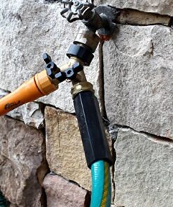 Kasian House Heavy Duty Brass Garden Hose Splitter, Y Valve, 2 Way Connector for Outdoor Faucet, Outside Water Bib Spigot Adapter, Large Comfort Grip Handles, 2 Extra Rubber Washers 16 610D5uX7PFL