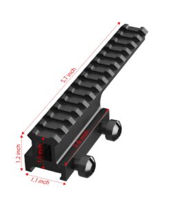 Alternative view of Fyland Riser Mount, Tactical High Profile Picatinny Weaver Rail Flat Top Mount Adaptor and Riser for Scopes and Optics, 1" H x 5.7" L, 14 Slots