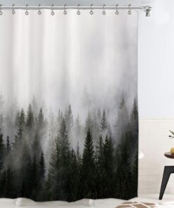 ORTIGIA Misty Forest Shower Curtains,Nature and Woodland Shower Curtain,Fantasy Fog Magic Winter Tree Bath Curtain for Bathroom,Waterproof Polyester Fabric 72" Wx72 L-with Hooks 72W x 72L(12 Metal Hooks,12 Grommets) Dark Forest 21 610Eq0yNGKL