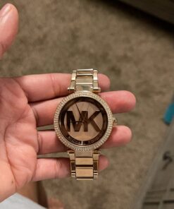 Michael Kors Parker Women's Watch, Stainless Steel and Pavé Crystal Watch for Women with Steel, Leather, or Silicone Band Rose Gold Logo 27 610FAnRPLUL