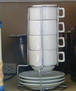 HIC 9-Piece Stackable Cappuccino Coffee Tea Set, Fine White Porcelain, Set Includes 4 (7-Ounce) Cups with Matching Saucers and Metal Stand, Gift Boxed 18 610I27a3DL