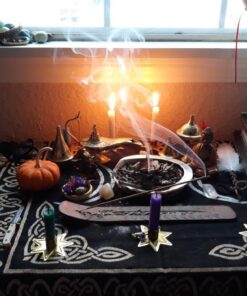 Altar Tarot Cloth: Triple Goddess With Pentagram - 24" x 24" (Gold/Silver on Black Pentacle/Pentagram) 24 610JndxfoEL