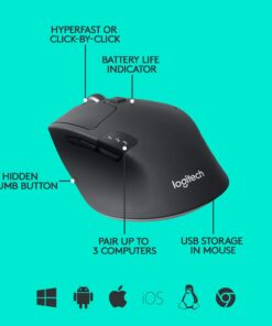 Logitech M720 Triathlon Multi-Device Wireless Mouse, Bluetooth, USB Unifying Receiver, 1000 DPI, 8 Buttons, 2-Year Battery, Compatible with Laptop, PC, Mac, iPadOS - Black 37 610T4bQAqdL