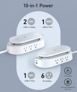Anker 647 Charging Station (100W), 10-in-1 Power Strip with 6 AC, 1 USB-A, 1 USB-C, 2 Retractable USB C Cables (3ft), 5ft Extension Cord,Power Delivery for Conference Rooms, Desktop Accessory 35 610TsQ9AxWL
