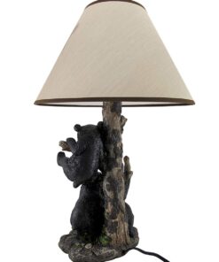 Zeckos Rustic Black Bear Family Table Lamp - Lodge-Inspired Home Lighting - 20" Tall Resin Construction - Charming Bear Face Print Shade - Ideal for Cabins and Dens 13 610UKFcRUL