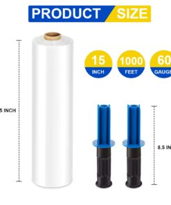 Stretch Film, RAZCC Stretch Wrap Industrial Strength, Shrink Wrap for Pallet Wrap, Heavy Duty Clear Plastic Wrap with Handles, Moving Wrapping Plastic Roll, 15" x 1000 Ft Per Roll, 60 Gauge, 4 Pack 4 Rolls 19 610Us40iBsL