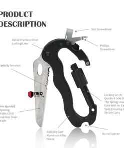 RED SHIELD 5-in-1 Survival Tool Keychain. Multitool Includes Slotted & Phillips Screwdriver, Bottle Opener, Blade Carabiner Aluminum Frame, Stainless Steel Locking Liner & Latch. Hang Keys. 8 610XNHFyFAL