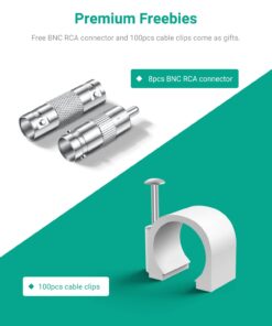 ANNKE 4 Pack 30M/100ft All-in-One Video Power Cables, BNC Extension Surveillance Camera Cables for CCTV Security DVR System Installation, Free 8 x BNC Connectors and 100pcs Cable Clips Included Black-100ft/30M 18 610bvUbiLL