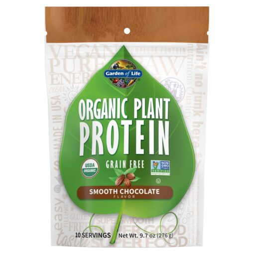 Garden of Life Organic Plant Protein Smooth Chocolate Powder, 10 Servings - Vegan, Grain Free & Gluten Free Plant Based Protein Shake with 1 Billion CFU Probiotics & Enzymes, 15 g Protein, 9.7 Oz 10 Servings (Pack of 1)