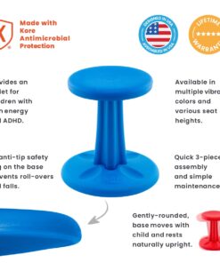 Kore Kids Wobble Chair - Flexible Seating Stool for Classroom & Elementary School, ADD/ADHD - Made in The USA - Age 6-7, Grade 1-2, Blue (14in) Kids (14in Tall) 12 610lIwb5wjL 1