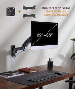 HUANUO Ultrawide Monitor Wall Mount for up to 34 35 inch Flat Curved Screens, Single Wall Mount Monitor Arm Holds 26lbs Max, Height Adjustable Full Motion Gas Spring Vesa Mount, Max 200x200mm, HNWSS4 30 610lWfgn7fL